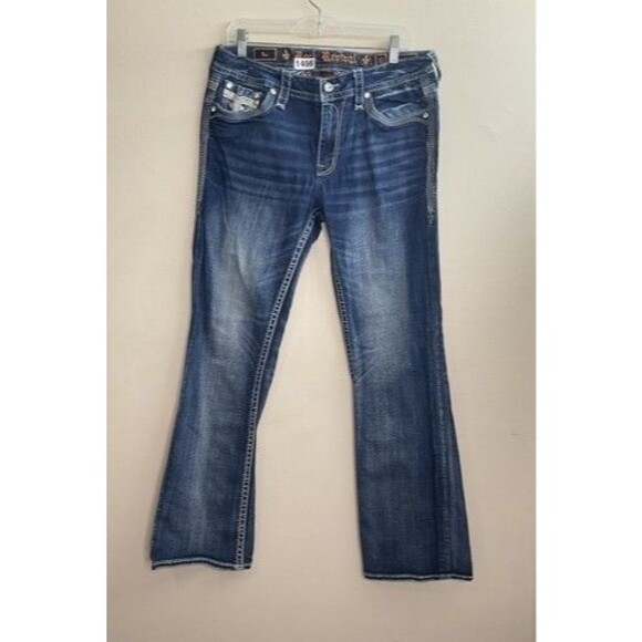 Rock Revival Yui Wash Embellished Stretch Denim Bootcut Jeans Women Size 31X32 - Picture 1 of 15